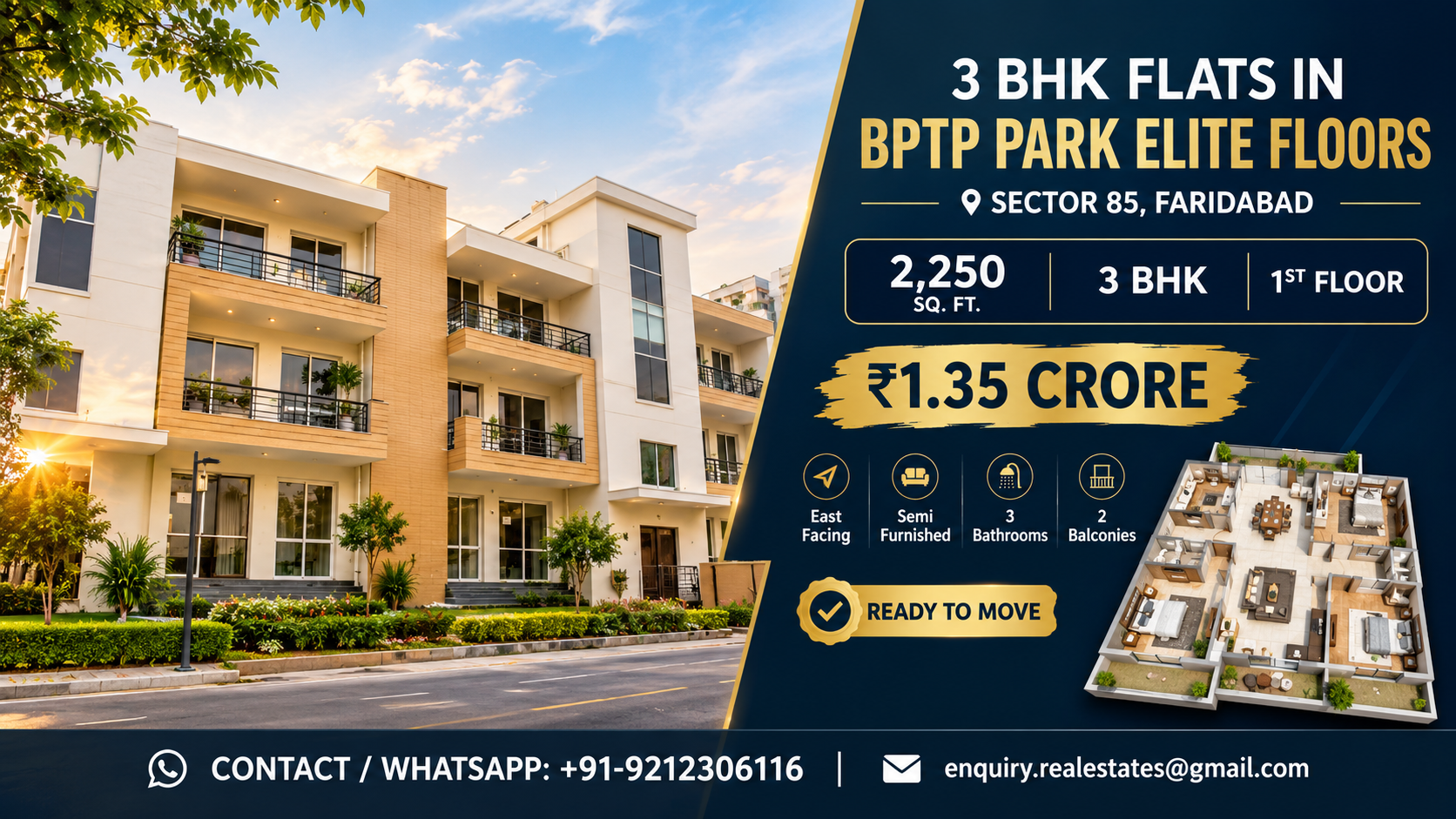 3 BHK Flats in BPTP Park Elite Floors Faridabad Sizes & Layouts